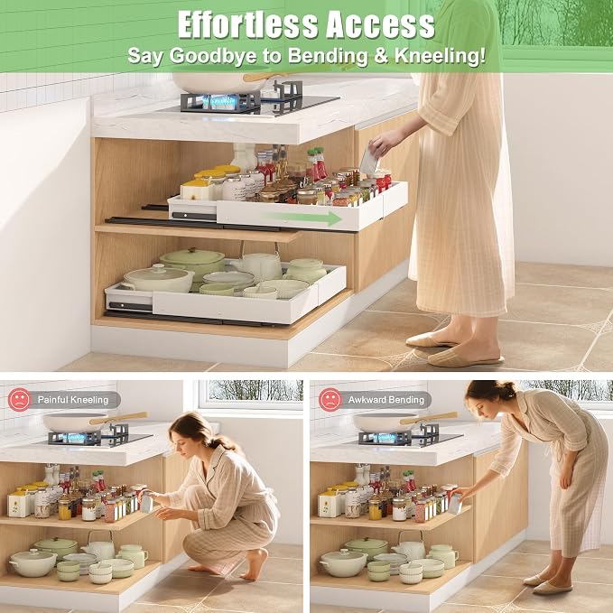 1 Pcs Pull Out Drawers for Cabinets Organizer Expandable Width(11.8"-19.4"), Depth(16.45"-21.7") With 3 Rails, No Drill Roll Out Drawer, Adhesive Sliding Drawers - Image 4