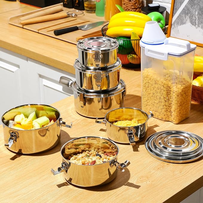 Zopeal 6- Piece Stainless Steel Food Storage Containers with Lids Leakproof Metal Lunch Boxes Stackable Reusable Canisters for Camping Trips Picnic Snacks Salad Soups, 3 Sizes(54oz, 74oz, 101oz) - Image 5