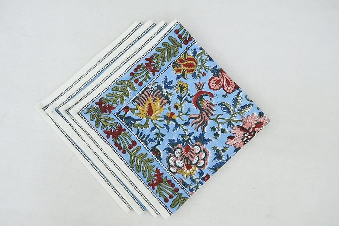 14x14 Inches Cotton Napkins Set of 4, Purple White, Washable Hand Block Printed Reusable Cloth Napkins for Dinning, Party, Wedding, Home Decor Fall - Image 8