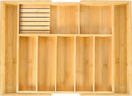 VaeFae Extra Large Kitchen Utensil Holder, Bamboo Silverware Drawer Organizer, Expandable Cutlery Organizer with Knife Block, Multifunctional Drawer Divider by VaeFaeDirect