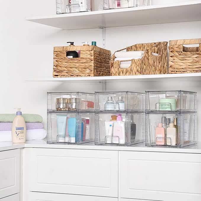 Vtopmart 6 Pack Clear Stackable Storage Drawers,Easy to Assemble Bathroom Organizers and Storage with handles,Plastic Drawers for Kitchen Pantry,Cabinet,Under Sink Organization - Image 8