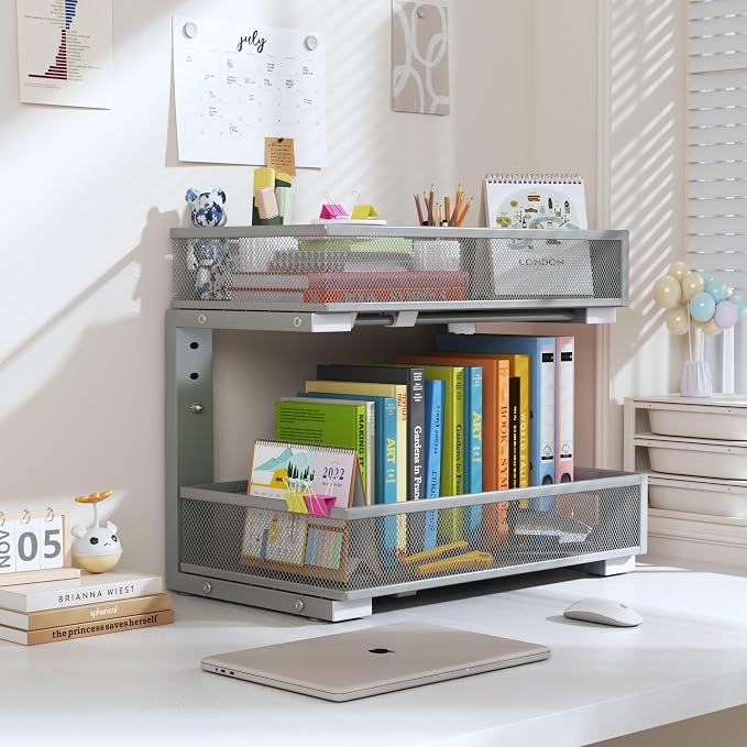 2-Pack Under Sink Organizers And Storage,Large Capacity 2-Tier Pull-Out Cabinet Organizer With Upgraded Tube Rails,Adjustable Height Sliding Drawers,Sturdy Mesh Shelves For Kitchen&Bathroom-Grey - Image 9