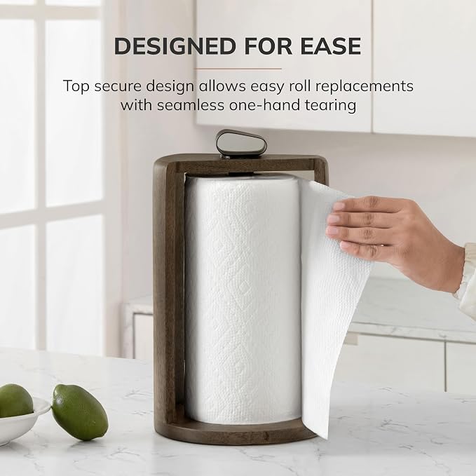 Anji Mountain Wooden Paper Towel Holder with Metal Holder, Holder Stand for Kitchen Roll Organizer & Kitchen Dining Table Home Décor, Countertop Fits Jumbo & Mega Rolls - Chocolate/Black, Top Load - Image 5