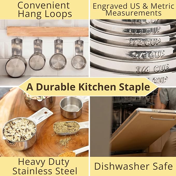 Simply Gourmet Measuring Cups & Spoons Set of 12, 18/08 Stainless Steel Kitchen Gadgets, Stackable Design with Long Handle Spoons, Fits in Spice Jars, Cooking & Baking Set for Dry & Liquid - Image 2