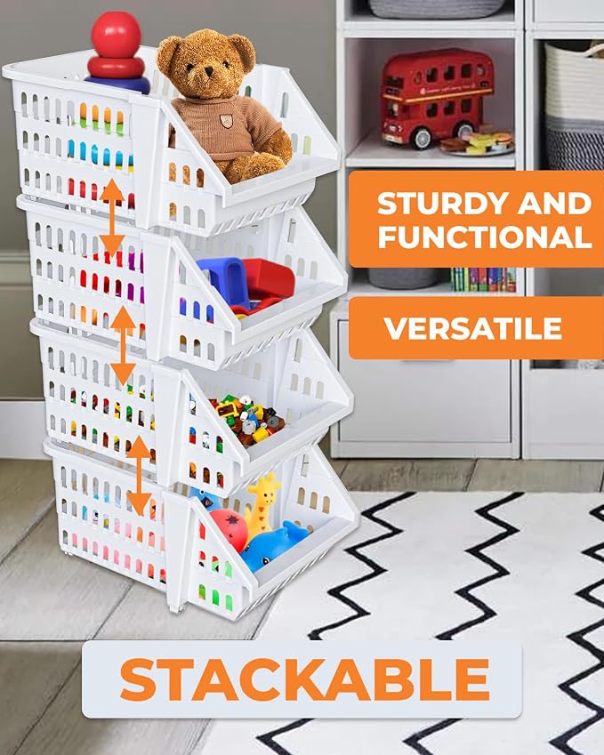 Small Stackable Storage Bins Open Front for Pantry Storage, 12 Pack - White | Sturdy Plastic, Easy Stacking, Open Front Access, Ventilated Sides, Vertical & Space Saving Pantry Organizers and Storage Bin - Image 4