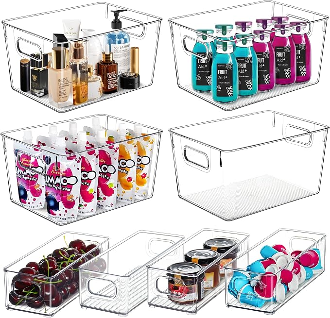 Qilinba Clear Storage Bins 8 Pack for Pantry Organizers, 4 Large Plastic Pantry Organizer Bins and 4 Small Stackable Storage Containers for Kitchen Cabinet, Home Edit, Freezer Fridge Organizer by QILINBA