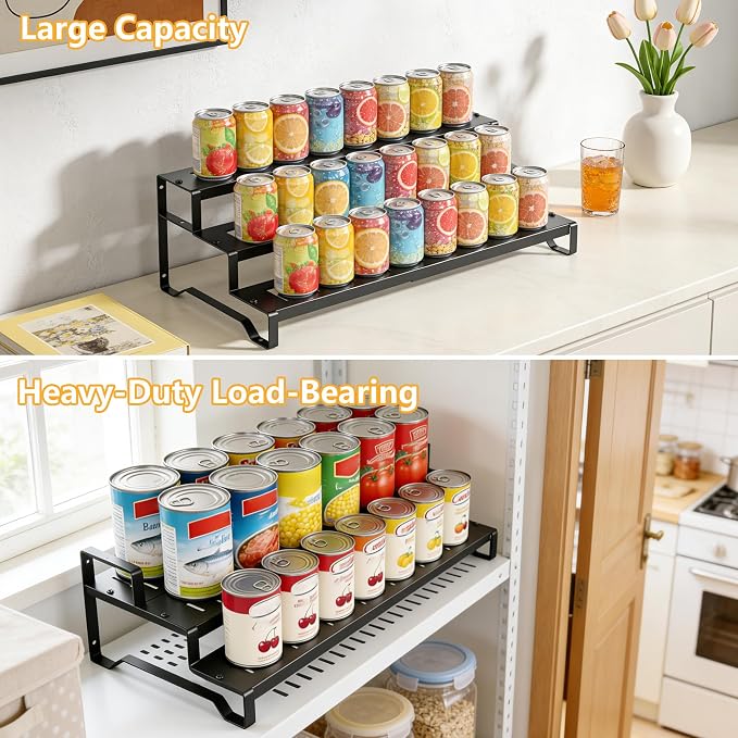 Expandable Can Organizer for Pantry, 3 Tier Metal Canned Food Storage | 13"-21" Adjustable Length, Tiered Reversible Shelf Design, Large-Capacity Storage for Pantry Kitchen Cabinets & Countertops - Image 7