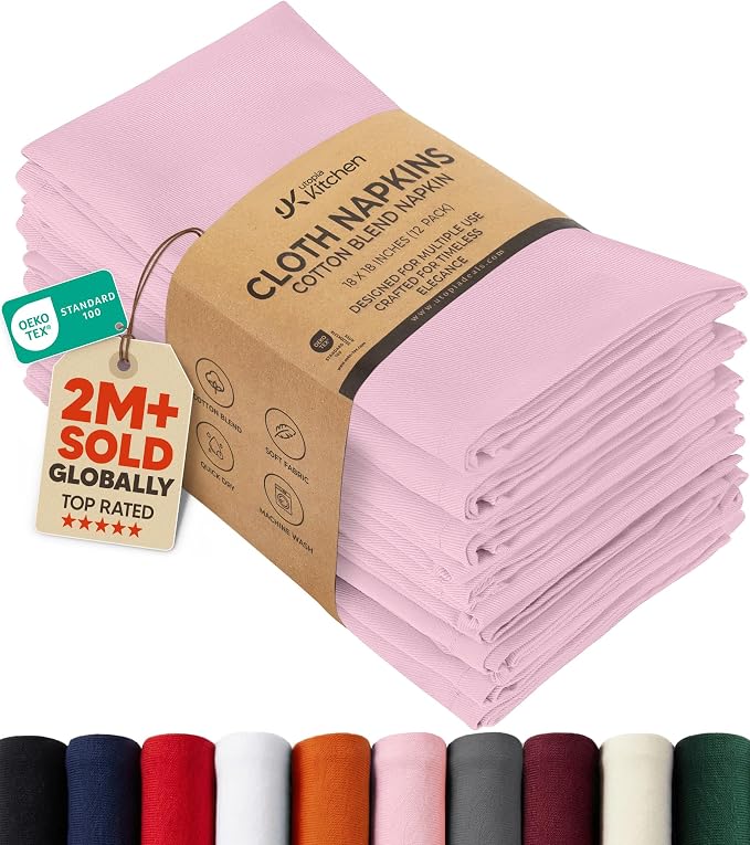 Utopia Kitchen Cotton Blend Pink Cloth Napkins [12 Pack, 18x18 Inch] | Absorbent Washable and Reusable for Dinner, Restaurant, Lunch, Wedding and Hotel by UTOPIAKITCHEN