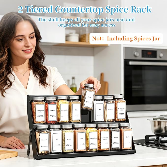 BOIVSHI Spice Rack for Drawer, 2-in-1 Seasoning Organizer for Countertop | 2 Tier Spice Drawer Organizer Insert, Save Countertop Space for Kitchen, Cabinet (Metal, Spice Jars Not Included) - Image 5