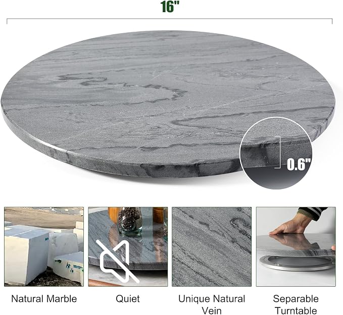 Marble Lazy Susan, 16 in Lazy Susan Turntable Organizer for Cabinet Pantry Kitchen Countertop Fridge Bathroom Makeup Vanity Countertop - Grey - Image 2