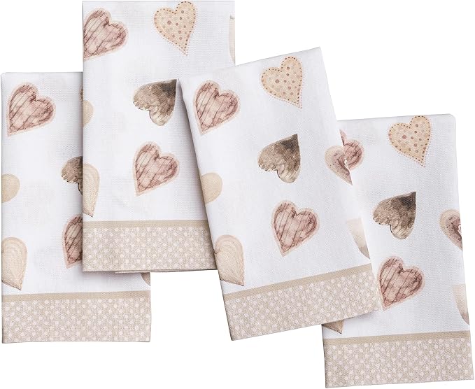 Maison d' Hermine Cloth Napkins Set of 4 Reusable 100% Cotton (18" x 18") | Everyday Square Napkins Cloth Washable Dinner Party Wedding Restaurant Hotel Kitchen Spring Summer - Lovely Hearts by MaisondHermine