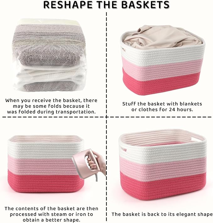 4 Pack Storage Baskets for Organizing, 11''Lx9''Wx8''H Woven Baskets for Storage Toys, Towels, Books, and Clothes, Cotton Rope Basket for Shelves with Handle - Image 7