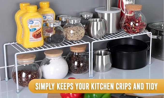 YBM Home White Wire Cabinet Helper Shelf Organizer and Storage Rack Helper for Kitchen, Expandable Kitchen Counter and Cabinet Shelf (4, 11"L x 5"W x 5"H) - Image 6