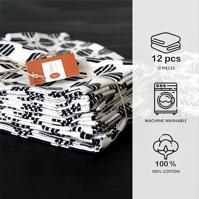 Taran Geometric Beige Print Cotton Dinner Napkins Set of 12 | 18x18 Inches | 100% Natural, Reusable Linens for Dinner, Events, Weddings - Image 8