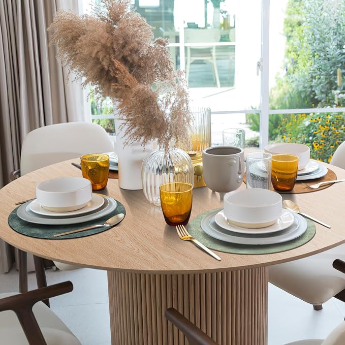 ADRIMER Placemats, Heat Resistant Round Placemats Set of 4 Washable, Waterproof Table Mats, Wipeable Faux Leather Place Mats for Kitchen, Dining Room, Turmeric Brown+Light Brown+Green+Blue - Image 6