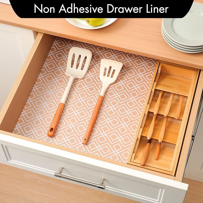 Cooyes Shelf and Drawer Liner for Kitchen Cabinets – Non-Adhesive, Waterproof, Non-Slip Cabinet Liners for Scratch Protection, Desk, Refrigerator, Shelves, Drawers with Modern Pattern - Image 2