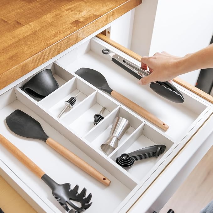 Utensil & Junk Drawer Organizer, 19-33 in, White Bamboo | Food-safe contract grade, 100% sustainable wood, non-slip, adjustable - Image 6