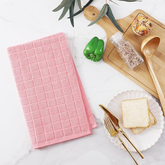 Homaxy Premium Ring Spun Cotton 390 GSM Kitchen Towels, 6 Pack, Pink | 16" x 28" Large Dish Towels, Super Absorbent Terry Hand Towels, Soft Tea Towels with Hanging Loops - Image 9