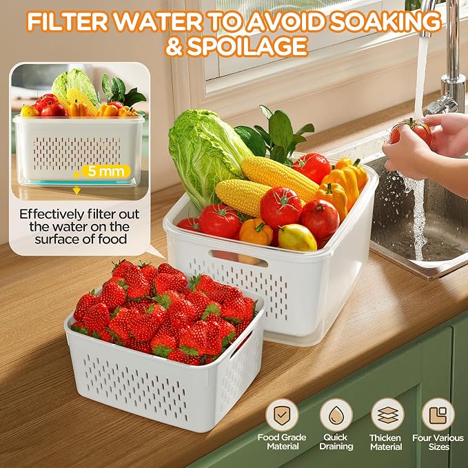 6 PCS Stainless Steel Mixing Bowls with 3 Grater Attachments, Kitchen Nesting Mixing Bowls with Lids Set and 5 PCS Fruit Storage Containers for Fridge with Colanders - Image 6