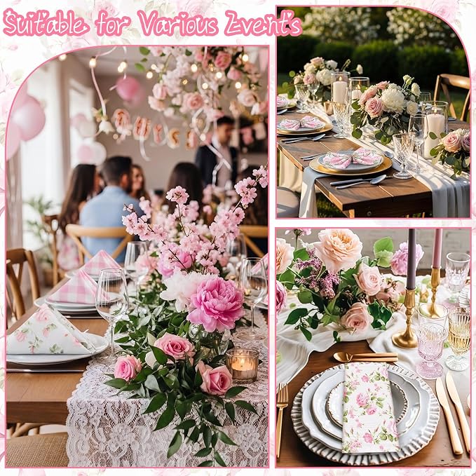 12 Pcs Floral Cloth Napkins 6 Patterns Washable Dinner Tea Party Napkins Reusable Plant Flowers Square Napkin Cotton Towel Decorative for Summer Wildflower Party(Bow Hydrangea) - Image 5