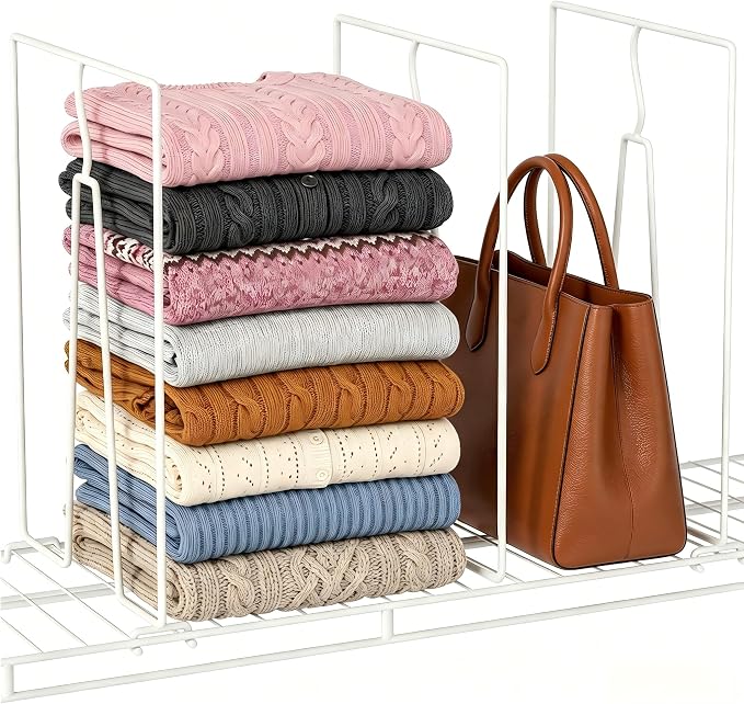 Wire Shelf Dividers for Closet: 16" Tall x 12" Deep (Taller) 6 Pack | Wire Shelves Organizer for Closet - Adjustable Purse Organizer for Clothes, Sweater, Towels Jeans - Metal Pantry Separators by Saccik
