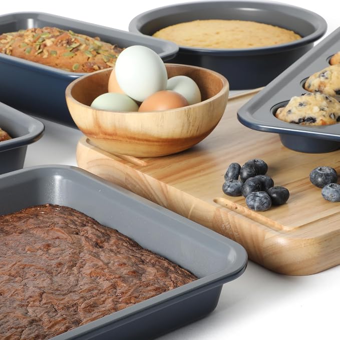 Calphalon Legacy 10-Pieces Nonstick Bakeware Set PFOA-Free, Baking Sheet Set, Carbon Steel Bakeware Pans Collection, High-Heat Oven Safe, for Cookies, Cakes, and Muffins -Blue/Grey Interior - Image 3