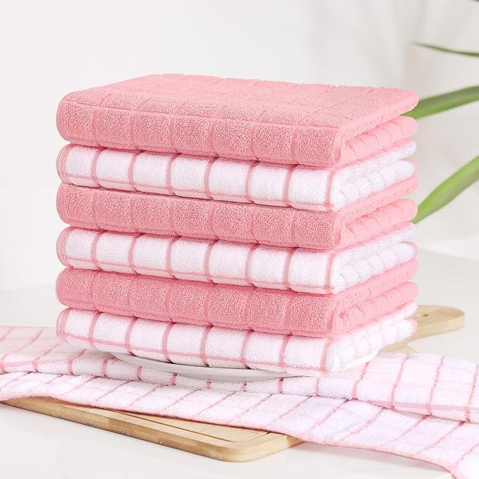 Homaxy Large Premium Cotton Kitchen Towels 16"x 28", 8 Pack, Pink | Natural Ring Spun 390 GSM Dish Towels, Super Absorbent Terry Kitchen Hand Towels, Soft Tea Towels with Hanging Loop - Image 8