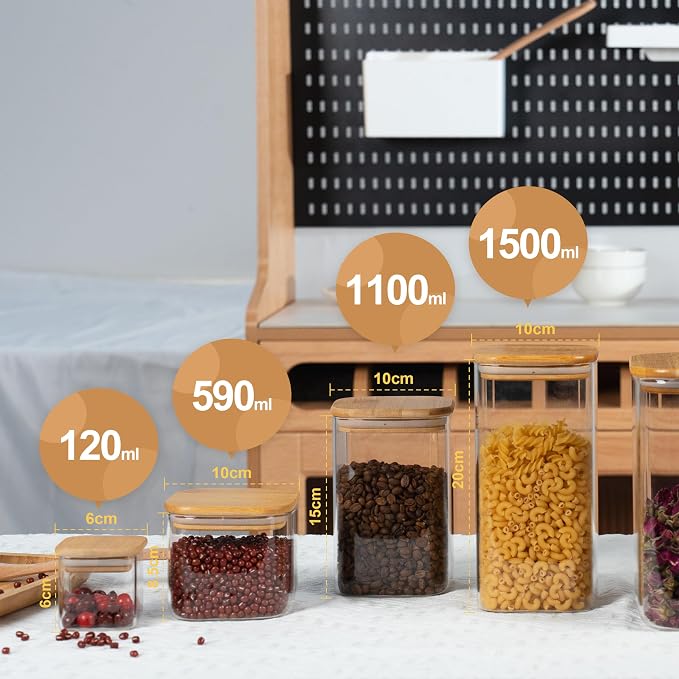 D2scrma 22oz Airtight Square Spice Containers with Bamboo Lid Set of 6 (650ml) Kitchen Pantry Organization Jar Stackable Spice Jar, for Sugar, Tea, Cookies and Coffee beans (‎with Black Lable) - Image 9