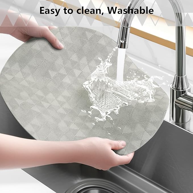 Jovono Upgraded 15" Round Placemats Set of 6, Waterproof & Oil-Proof, Non-Slip Reversible Washable Big Table Mats, Spill-Proof for Kids Families, Restaurant, Hotel, Kitchen, Indoor, Light Gray - Image 6