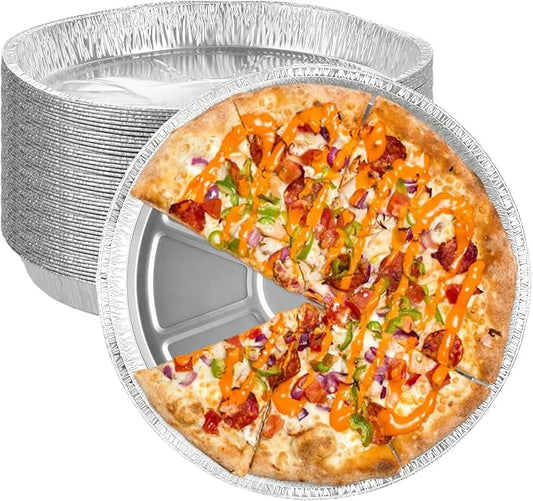 50 Pack Disposable Round Foil Pizza Pans Aluminum Pizza Pans for Personal Pizzas, 13 Inch Round Tin Foil Pan for Cookies, Cake, Focaccia - Freezer & Oven Safe by FWEEK