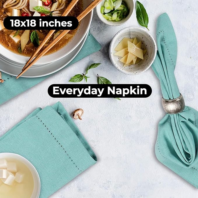 Bedding Craft Cotton Cloth Dinner Napkins Set of 12 – 18x18 Aqua with Hemstitched Mitered Corners – Reusable Machine Washable Napkins for Weddings, Parties & Table Decorations - Image 4
