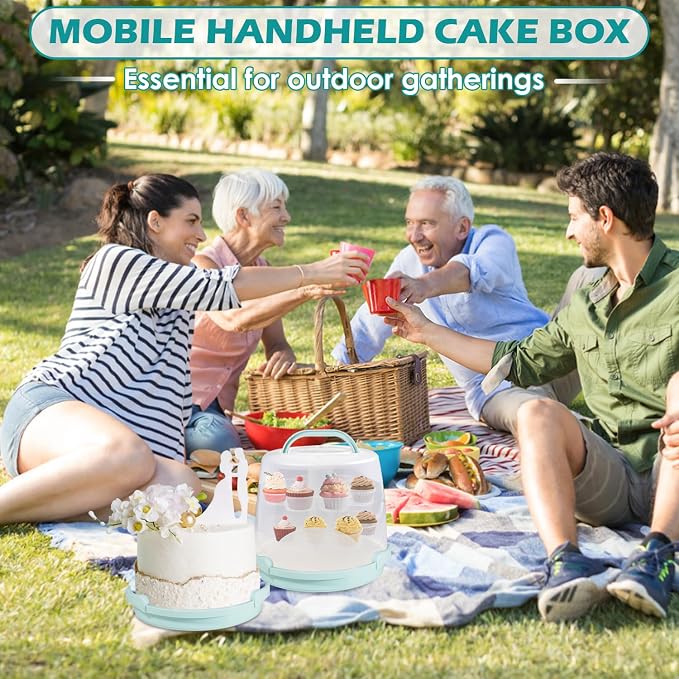 Cake Carrier Round Cake Stand Plus Height Cake Container with Cupcakes Pad, Handle, Lid Reusable Package Box for Transporting Desserts,Pie,Toast,Fruit (10" Blue) - Image 5