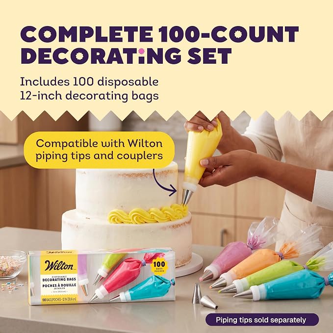 Wilton Disposable Decorating Bags, Piping Icing, 100-Count | Single-Use Piping Bags Fit All Standard Couplers & Tips, No Cleanup Required, Perfect for Icing, Frosting & Cake Decorating - Image 6