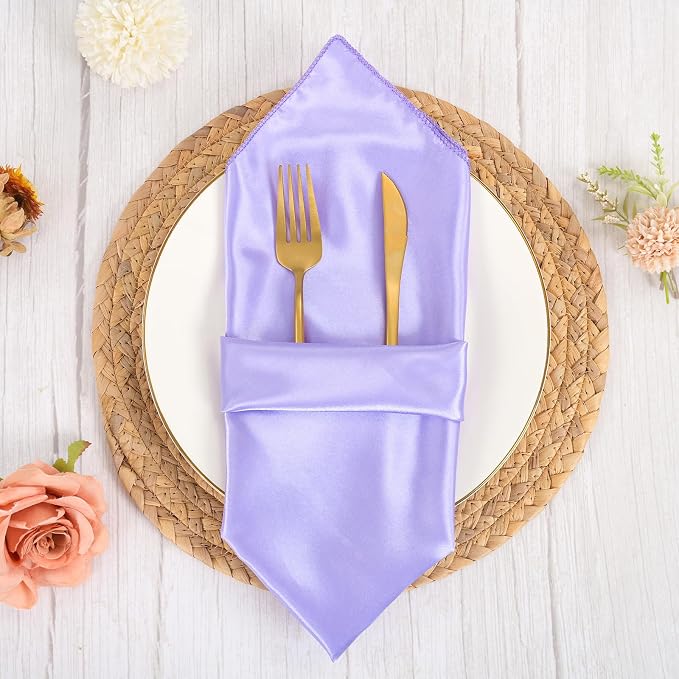 50 PCS Lavender Square Satin Cloth Napkins, 20 X 20 Inch | Soft Smooth, Washable Reusable, Silk Dinner Table Napkins Bulk, for Weddings Parties Banquets Dining and Restaurants - Image 2