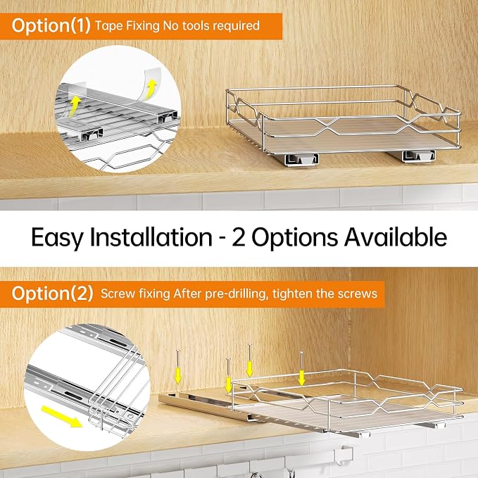 Pull Out Spice Rack Organizer for Cabinet, Chrome, 8.5"W x 10.5"D x 2.5"H | Slide Out Design, No Drill Asembly, Fits Spices, Bottles & Jars, Ideal For Narrow Kitchen Cabinets & Pantry - Image 5
