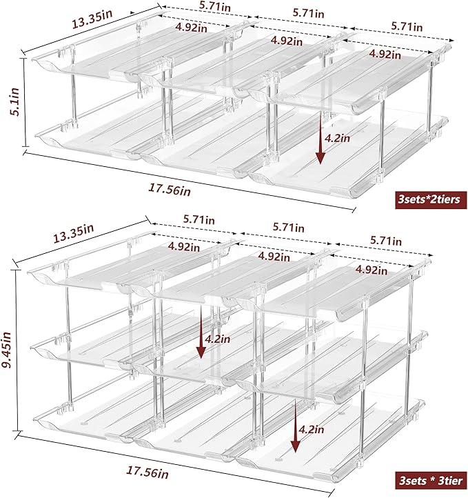 Can Organizer for Pantry, 2 Tier Stackable Rolling Can Storage Rack | Automatic Rolling, Modular Combination, Clear, Holds 24 Cans, Fits Cabinets, Pantry & Fridge, Easy Access, Space Saving - Image 2