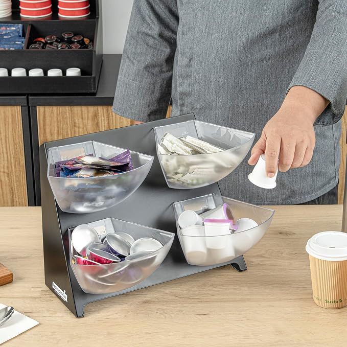 Restaurantware-Met Lux 15.5 x 10 x 10.5 Inch Coffee Accessory Caddy, 1 Premium Coffee And Condiment Organizer - 4 Removable Compartments, Black Steel Breakroom Organizer - Image 5