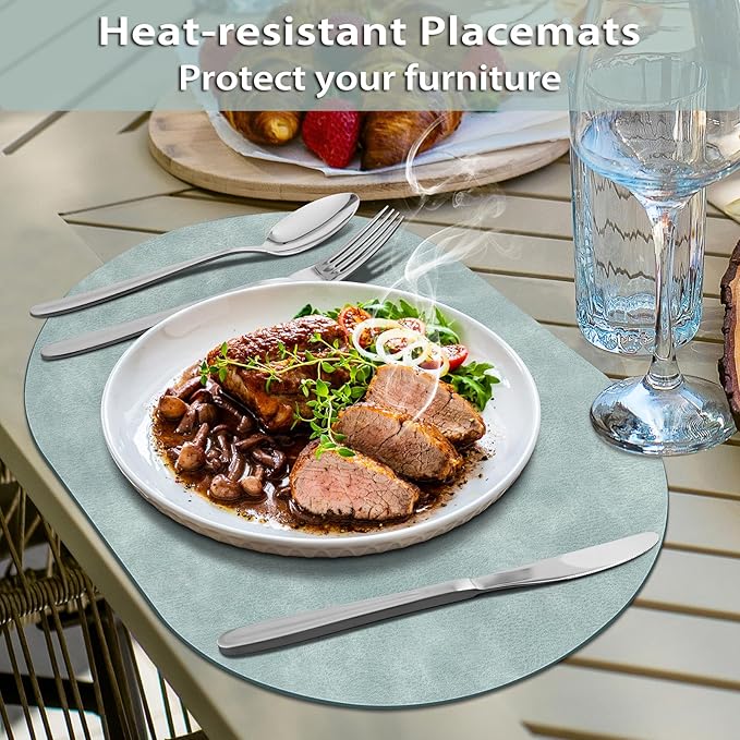 ADRIMER Placemats, Heat Resistant Oval Placemats Set of 6 Washable 12 x 17 Inch, Waterproof Table Mats, Wipeable Pu Place Mats for Kitchen, Dining Room, Light Blue - Image 2