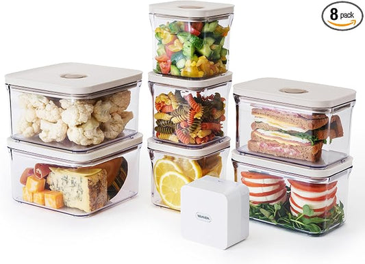 VAKUEN Premium Airtight Food Storage Container. Special Edition Mercury Color 8P/Set. 7pcs Container and Vacuum Sealer. Patented Double Silicone Lining, 100% Leak Proof, BPA-FREE by Vakuen