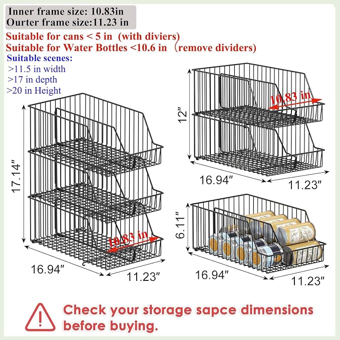 3 Pack Can Storage Organizer For Pantry,Stackble Widen Can Holder Rack With 3 Adjustable Dividers, Can Dispensers For Soup Soda Canned Food Water Bottle, Pop Drink Organizers for Cabinet Shelf - Image 6