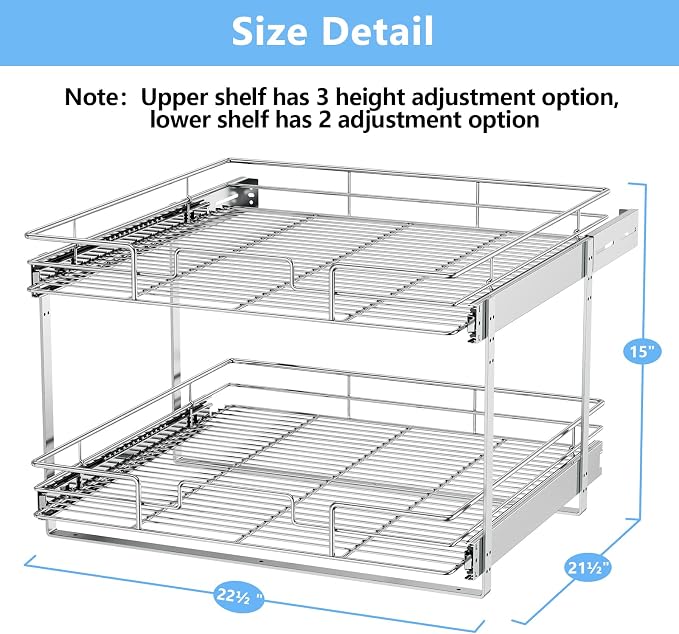 LOVMOR 2 Tier Individual Pull Out Cabinet Organizer 22½" W x 21½" D, Slide Out Kitchen Cabinet Storage Sliding Shelves - Image 3