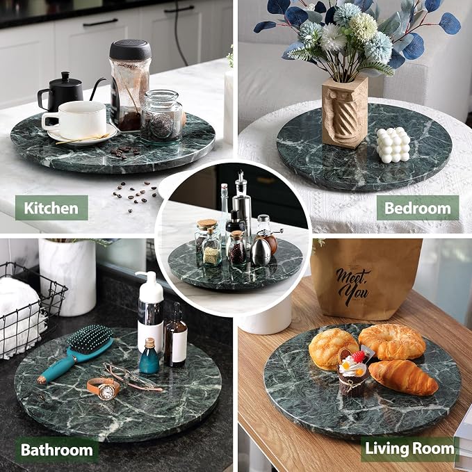 Marble Lazy Susan, 16 in Turntable Organizer for Cabinet Pantry Kitchen Countertop Fridge Bathroom Makeup Vanity Countertop, Detachable Organizer (Indian Green) - Image 7