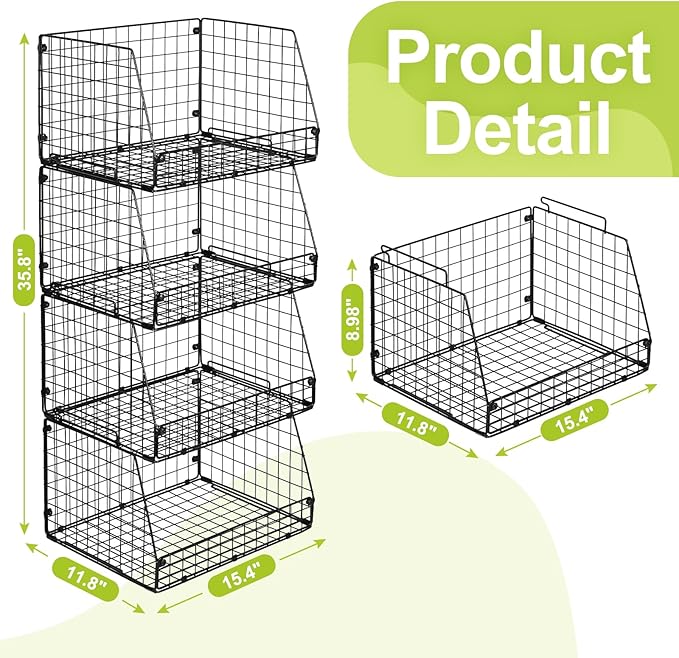 Jakyitvi 4 Pack XXL Stackable Wire Storage Basket, Extra Large Capacity Pantry Organizer and Storage, Muti-Purpose for Vegetable Fruit Basket & Can Organizer & Snack Rack & Metal Pantry Bin - Image 7