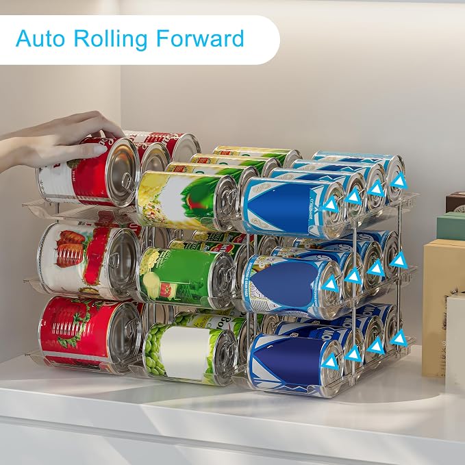 Can Organizer For Pantry, Adjustable Height And Width Canned Goods Organizer, Roller Soup Can Organizer Holds Up to 36 Cans for Kitchen Cabinet or Refrigerator(CLear 3 Tier) - Image 4