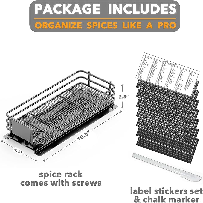 SpaceAid Pull Out Spice Rack Organizer for Cabinet, Heavy Duty Slide Out Seasoning Kitchen Organizer, Cabinet Organizer, with Labels and Chalk Marker, 4.5" W x10.75 D x2.5 H, 1 Drawer 1-Tier - Image 6