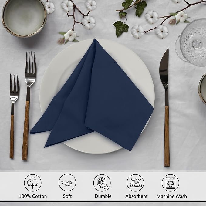 Ruvanti Cloth Napkins Set of 6, 18x18 Inches, 100% Cotton, Washable, Soft & Absorbent, Perfect for Wedding, Christmas, ‎Thanksgiving Dinners - Pageant Blue - Image 3