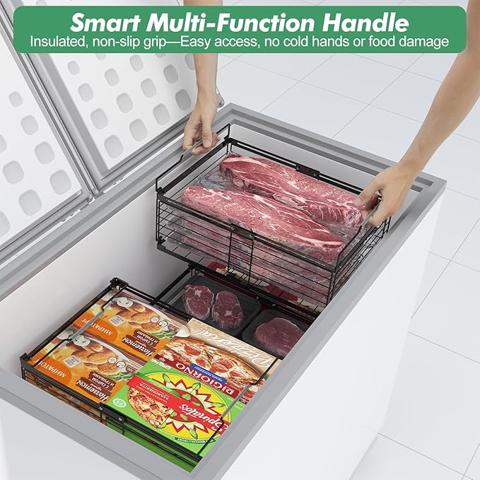 ADRIMER Freezer Organizer Bins, 2 Packs Foldable & Stackable Chest Freezer Organizer Bins with Adjustable Length 11-17.3", Metal Wire Storage Baskets for Upright Freezer, Deep Freezer, Pantry, Black - Image 4