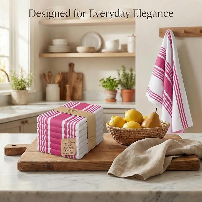 Urban Villa Kitchen Towels Cotton Dish Towel 20”x30” (Set of 6) Fuchsia White - Image 5