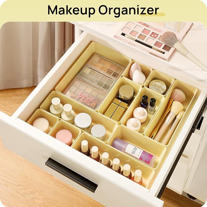 Vtopmart 25 Pack Plastic Drawer Organizers with Non-slip Rubber Pads | 4-Size Versatile Makeup Organizer, Storage Containers Small Bins for Makeup, Jewelries, Bedroom, Kitchen Utensils and Office - Image 4