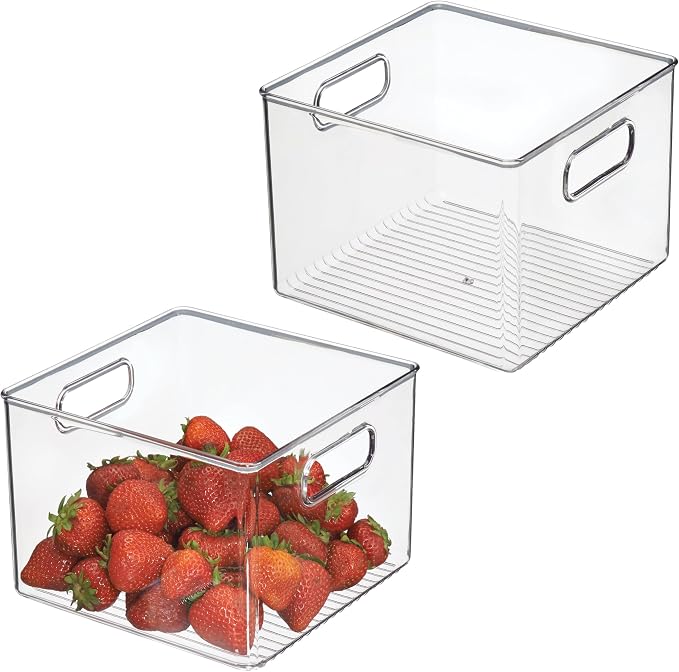 iDesign Pantry Storage Bin with Handles for Kitchen Cabinets or Fridge - Set of 2 - Clear - Made in USA by iDesign